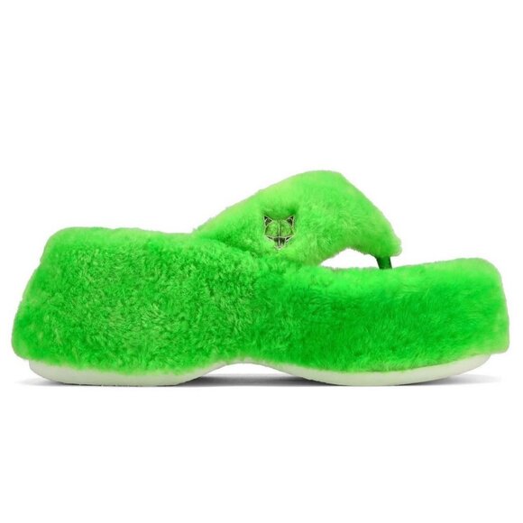 Naked Wolfe Platform Flip Flop Sandal The dreamer shearling Wool Sz 9 Green - Picture 1 of 15